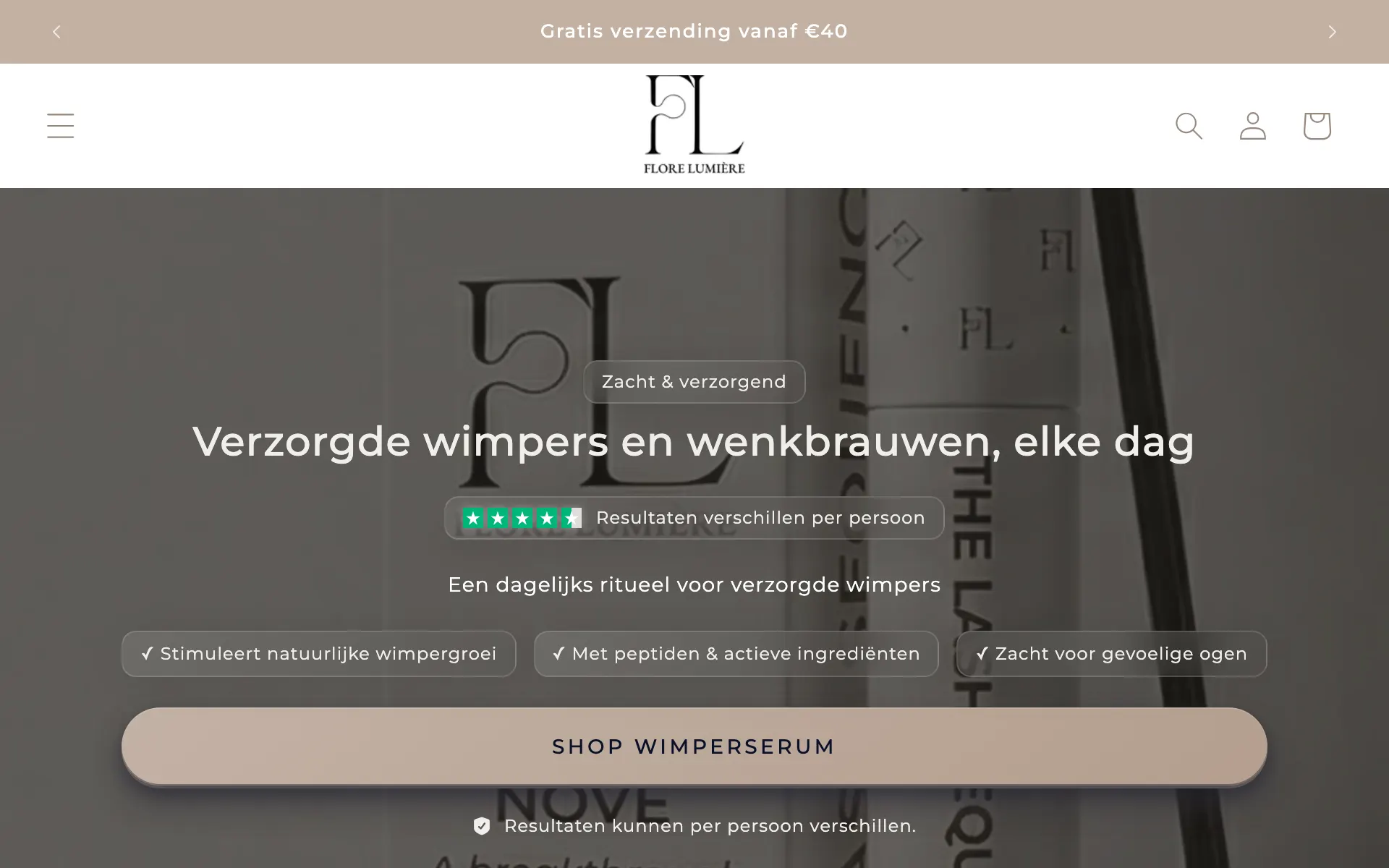 Screenshot van de website van Flore Lumière